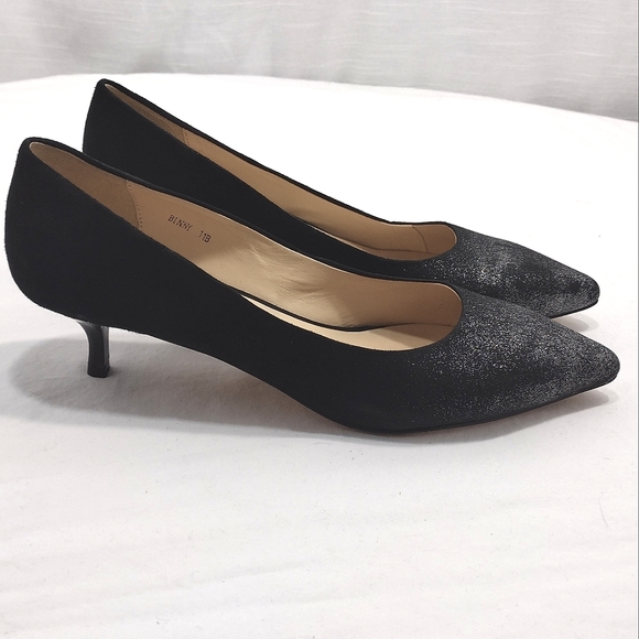 Sesto Meucci Shoes - Sesto Meucci Binny Black Suede Flash Glitter Kitten Heel Slip-On Pumps